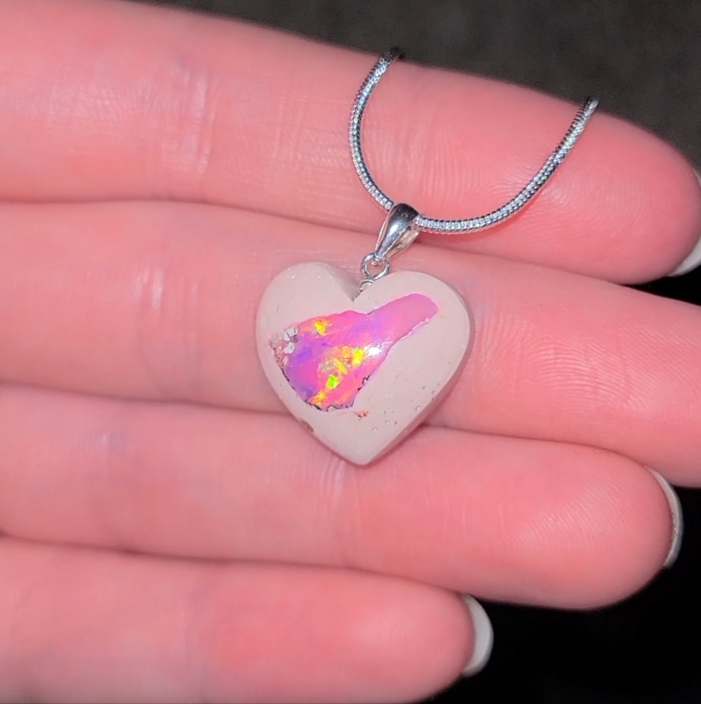 ***SOLD*** Mexican Pink Cantera Opal Heart Necklace- All Sterling Silver 🩷